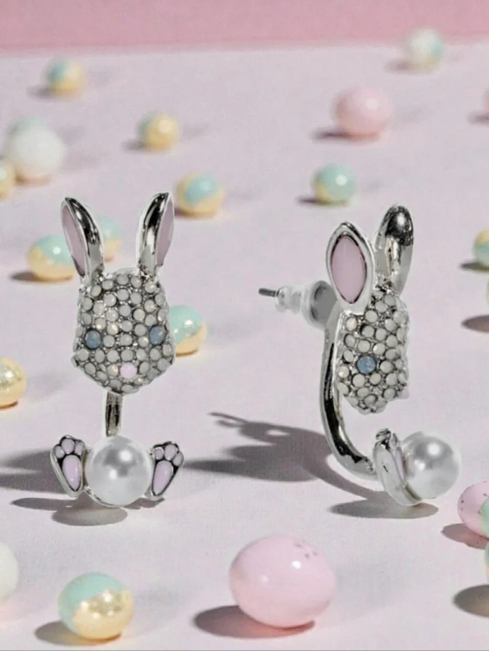 Betsey Johnson Rhinestone Bunny Barbell Stud Earrings NWT/NIB